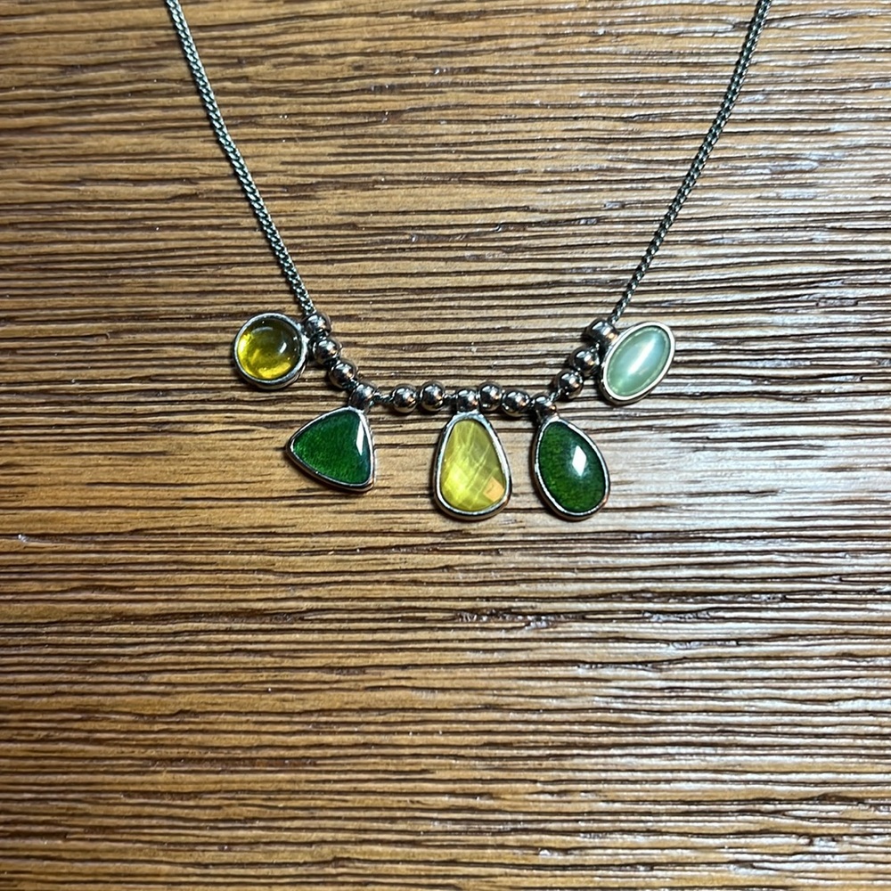 Lia Sophia necklace with 5 Amber and Jade stones and Silver beads